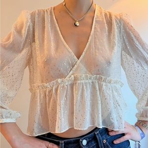 Glittery Sheer Artizia Peplum Long Sleeve Blouse